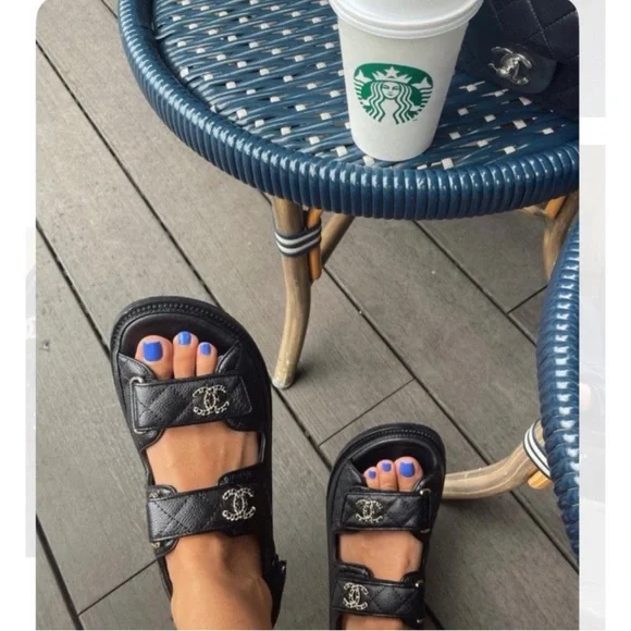 Chanel Dad Sandals chain CC logo Quilted leather sz 38.5 AUTHENTICATED! - Picture 8 of 17